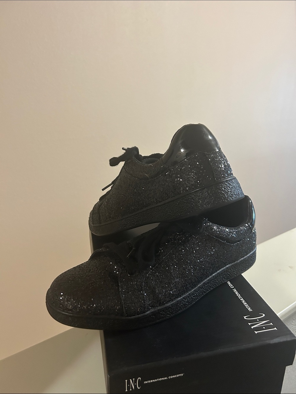 Black I-N-C glittering tennis shoes